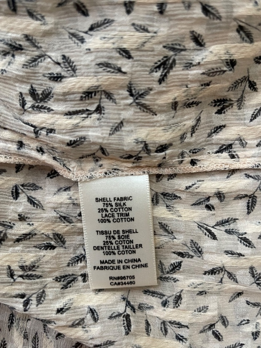 Rebecca Taylor Silk Leaf Print Long Sleeves Size 2 cotton trim - Picture 7 of 8